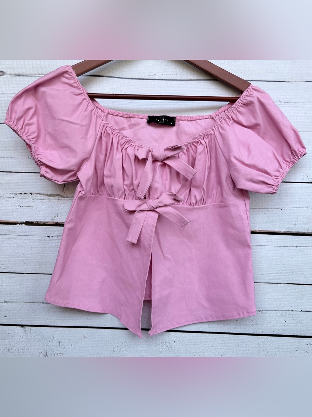 NWT 21 Saints Puff Sleeve Tie Front Peplum Blouse Top - Size Medium